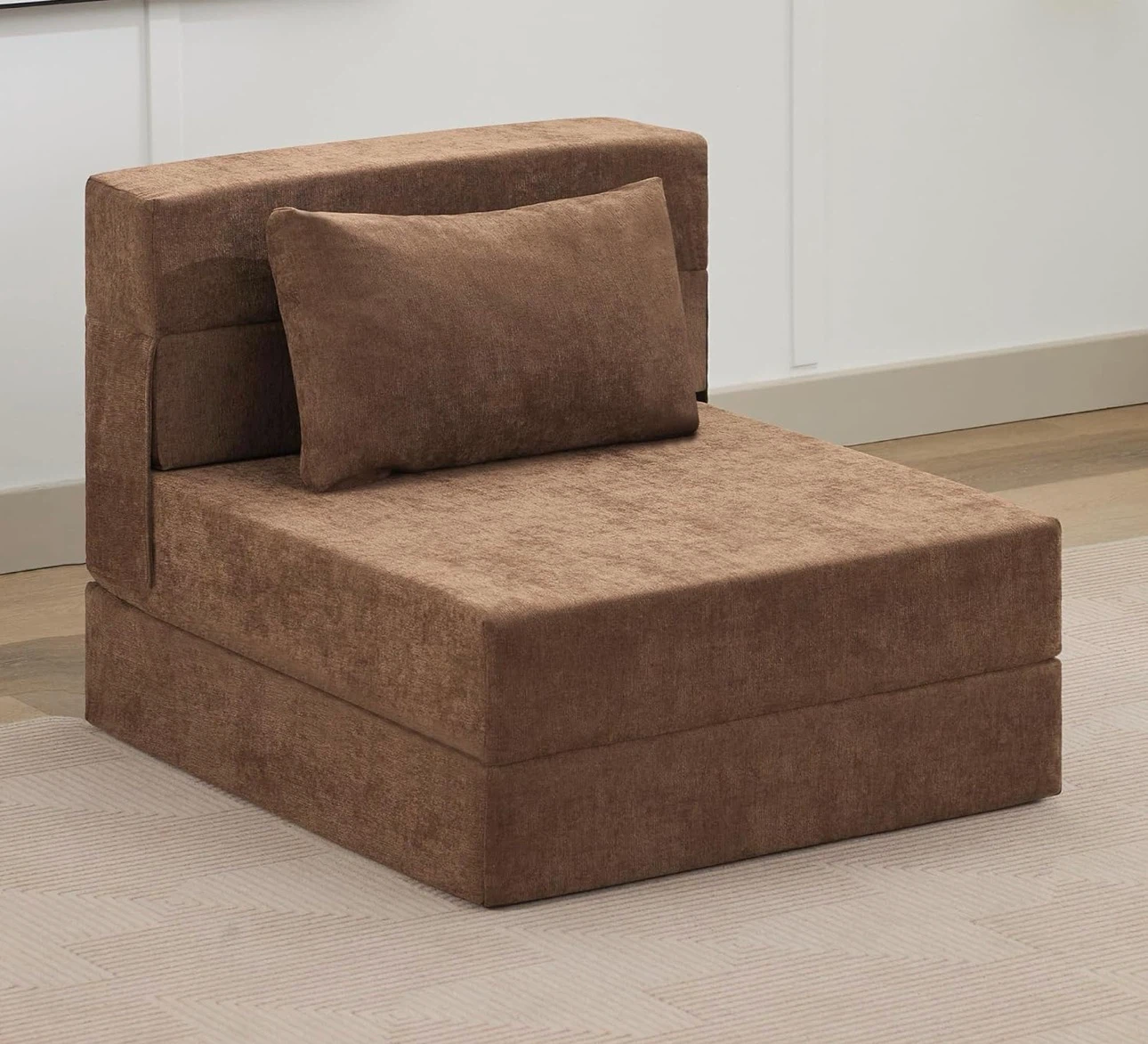 3-in-1 Folding Sofa Bed with Pillow - Brown