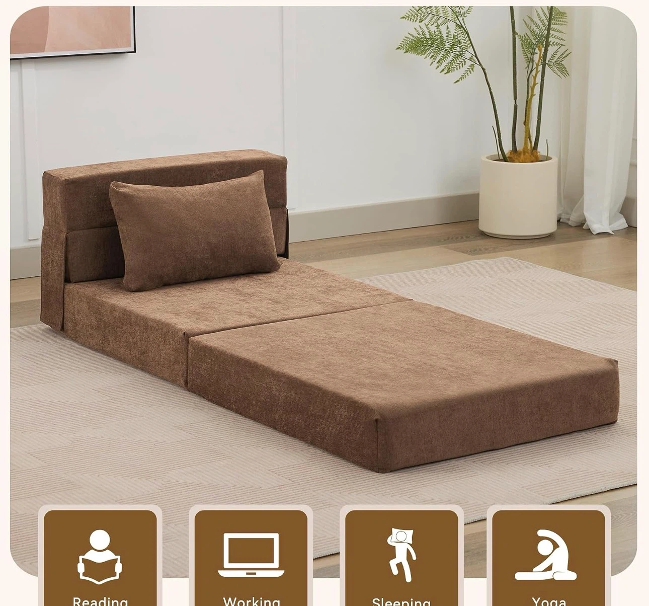 3-in-1 Folding Sofa Bed with Pillow - Brown - photo 3