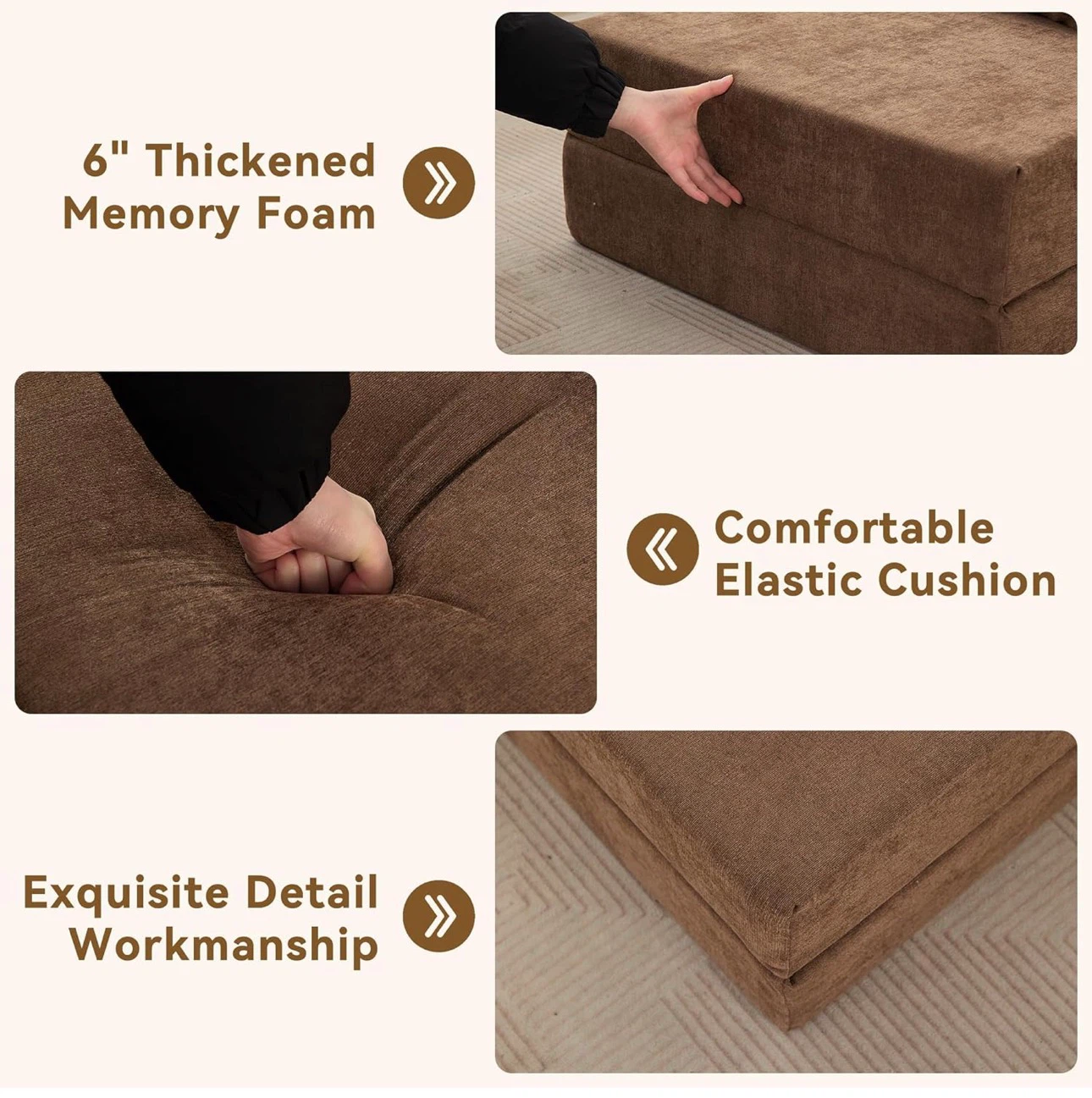 3-in-1 Folding Sofa Bed with Pillow - Brown - photo 5