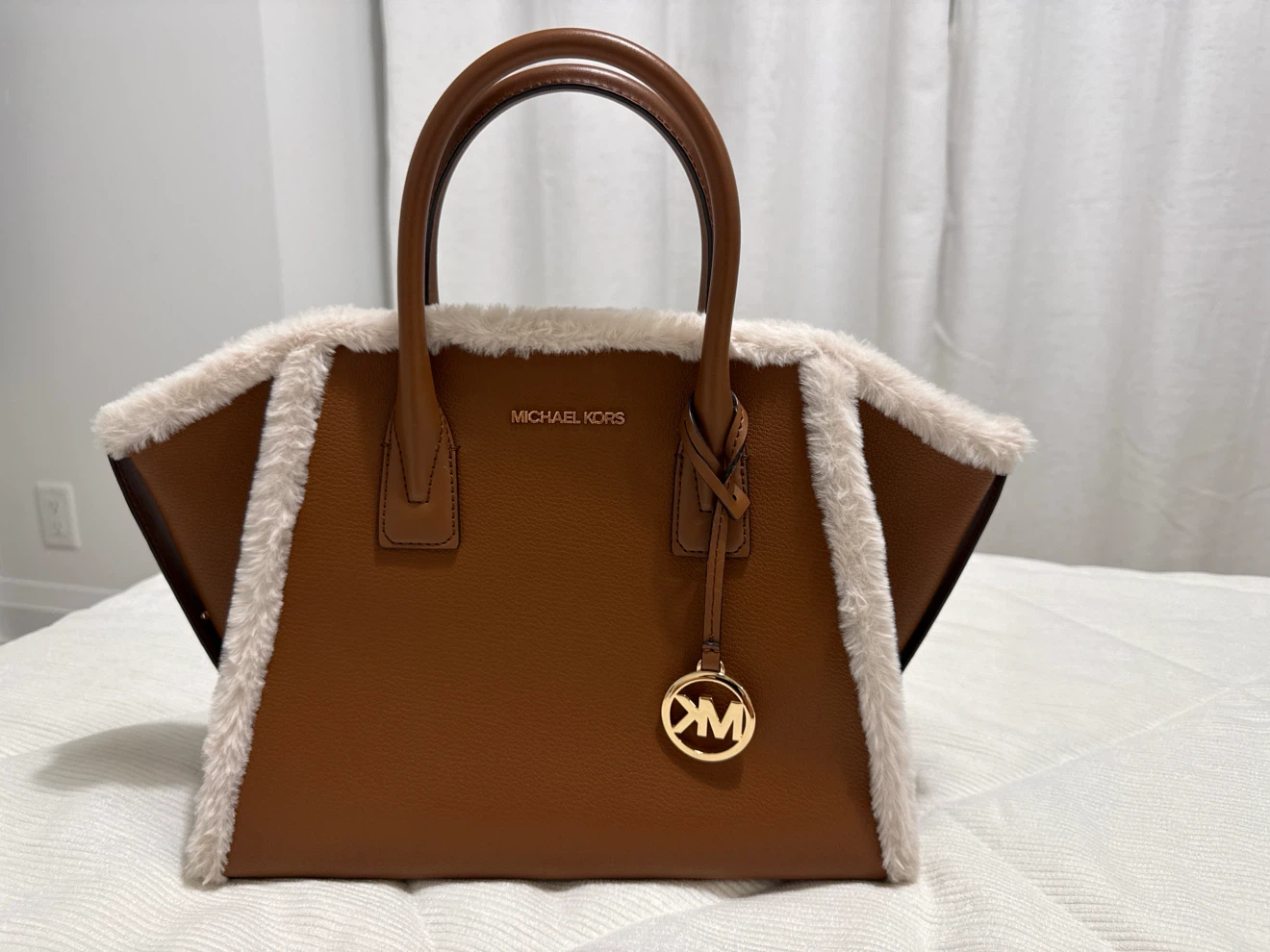 Michael Kors Brown Fur Trimmed Tote Bag
