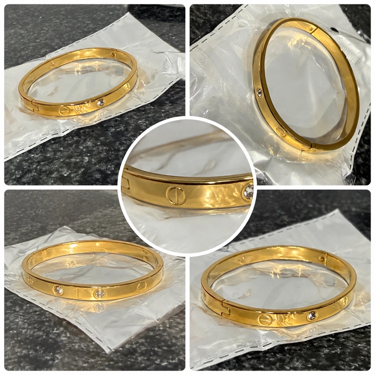 Gold Bangle Bracelet with Crystals