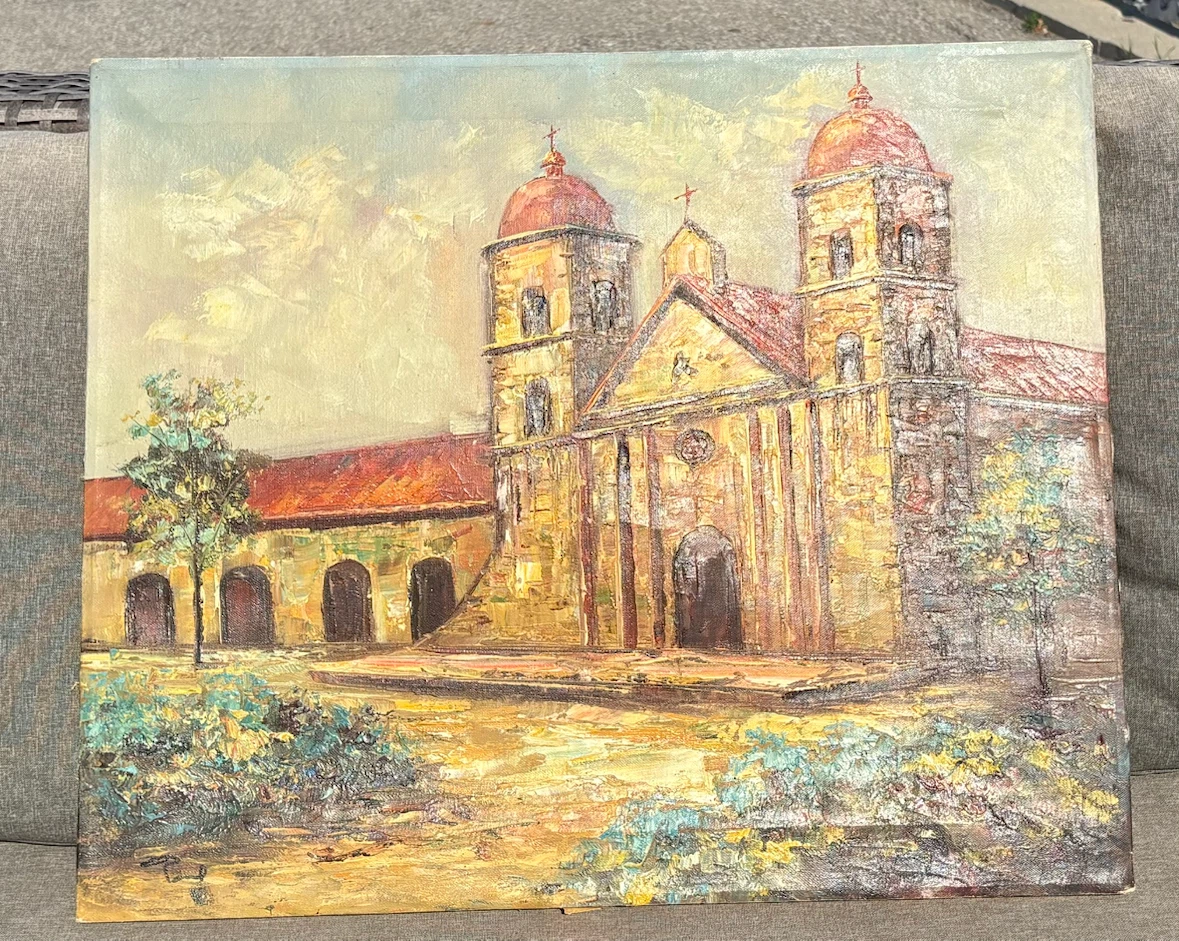 Vintage Oil Painting of Old Mission Santa Barbara