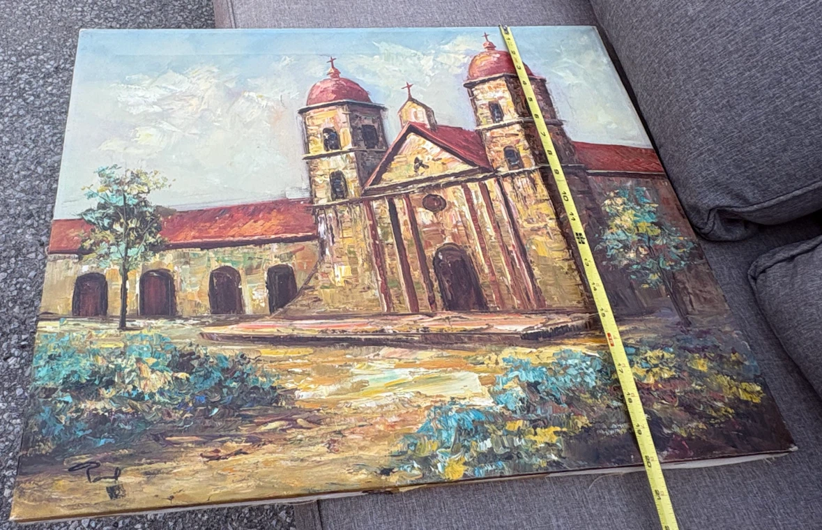 Vintage Oil Painting of Old Mission Santa Barbara - photo 3