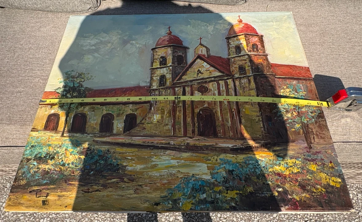 Vintage Oil Painting of Old Mission Santa Barbara - photo 4