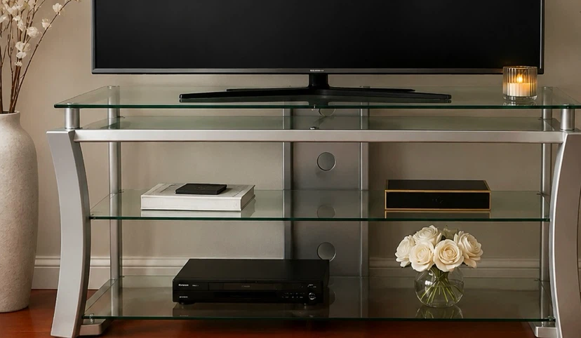Glass and Metal TV Stand - photo 2