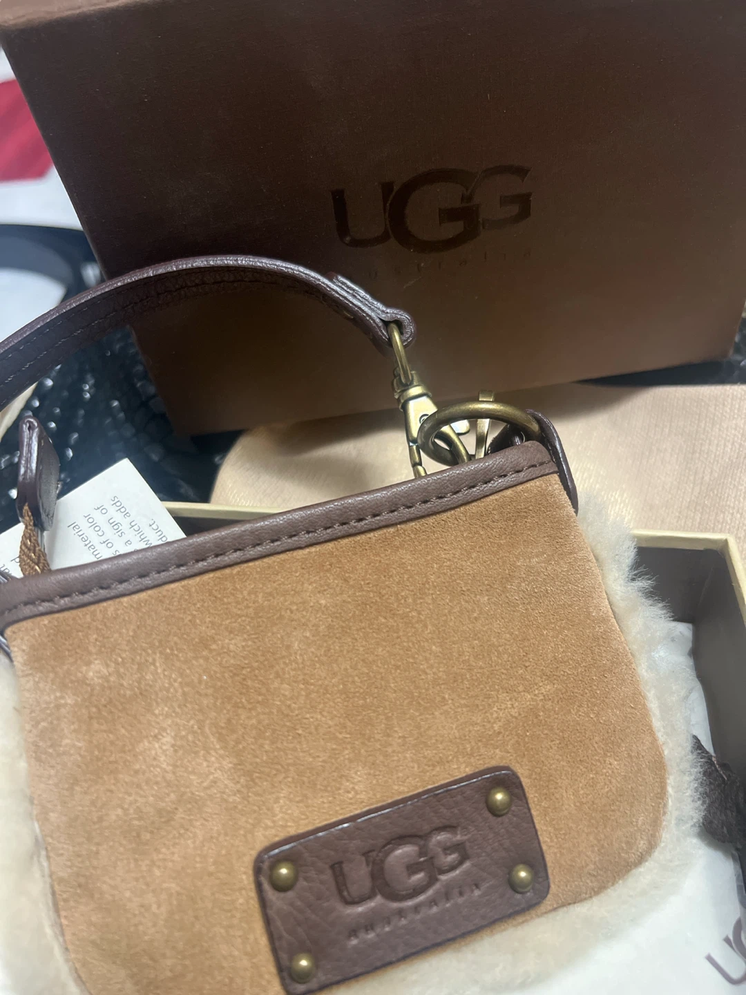 UGG Australia Chestnut Suede Sheepskin Coin Purse Pouch