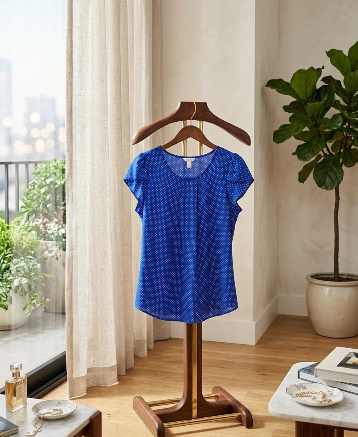 Women's Royal Blue Polka Dot Blouse size XL