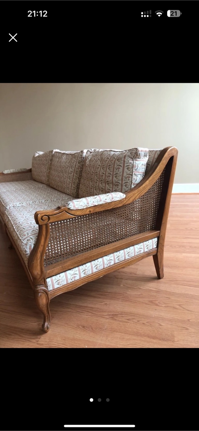 Vintage Cane Sofa with Floral Upholstery - photo 2