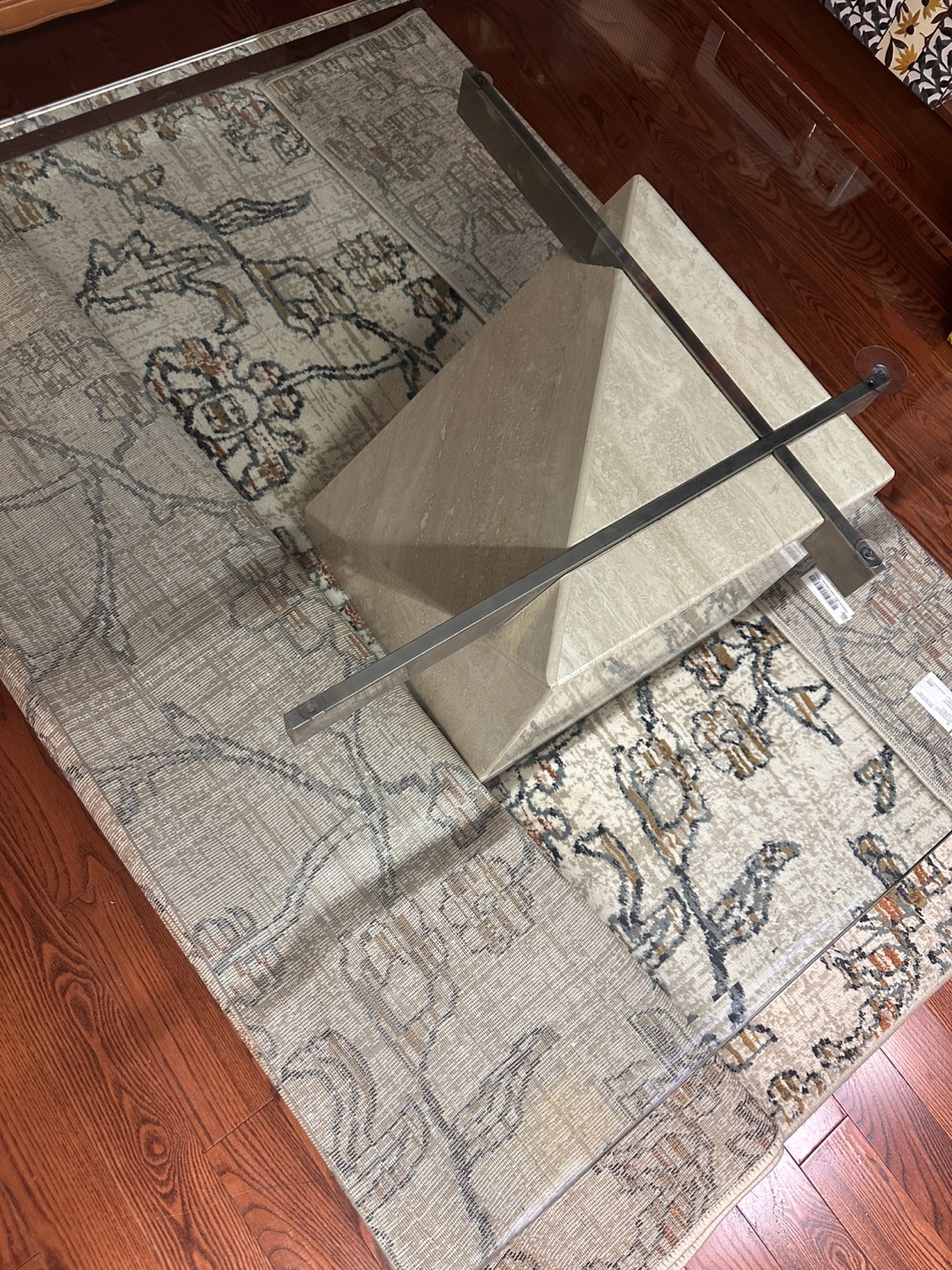 Artedi Mid-Century Modern Travertine Stone & Brass Coffee Table - photo 3