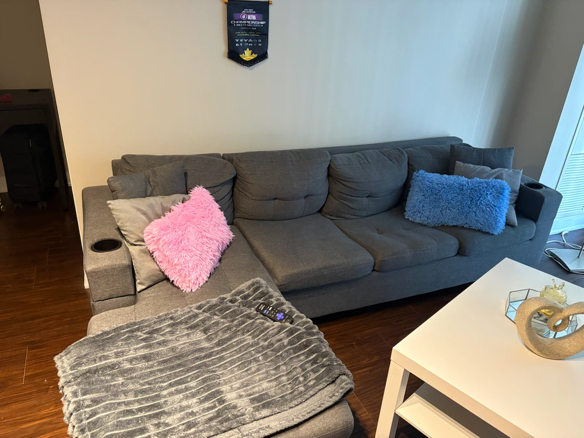 Grey Sectional Sofa with Cup Holders