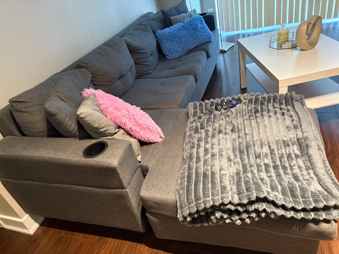 Grey Sectional Sofa with Cup Holders - photo 3