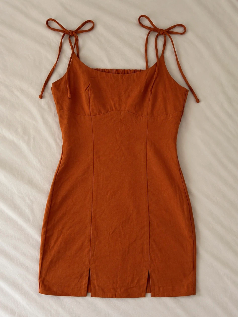 Trixxi Orange Spaghetti Strap Dress with Slits