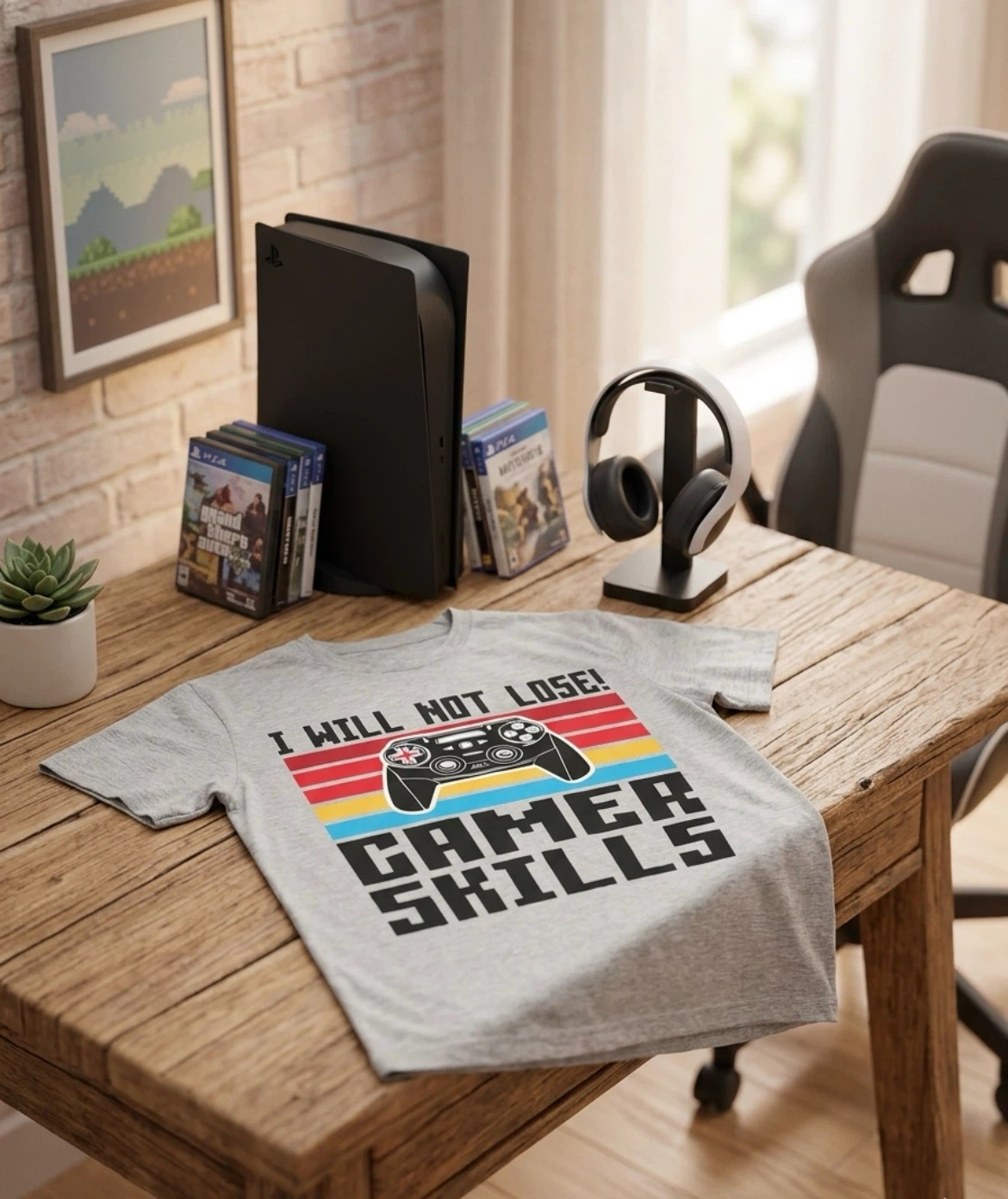 Grey Gamer Skills T-Shirt child size L