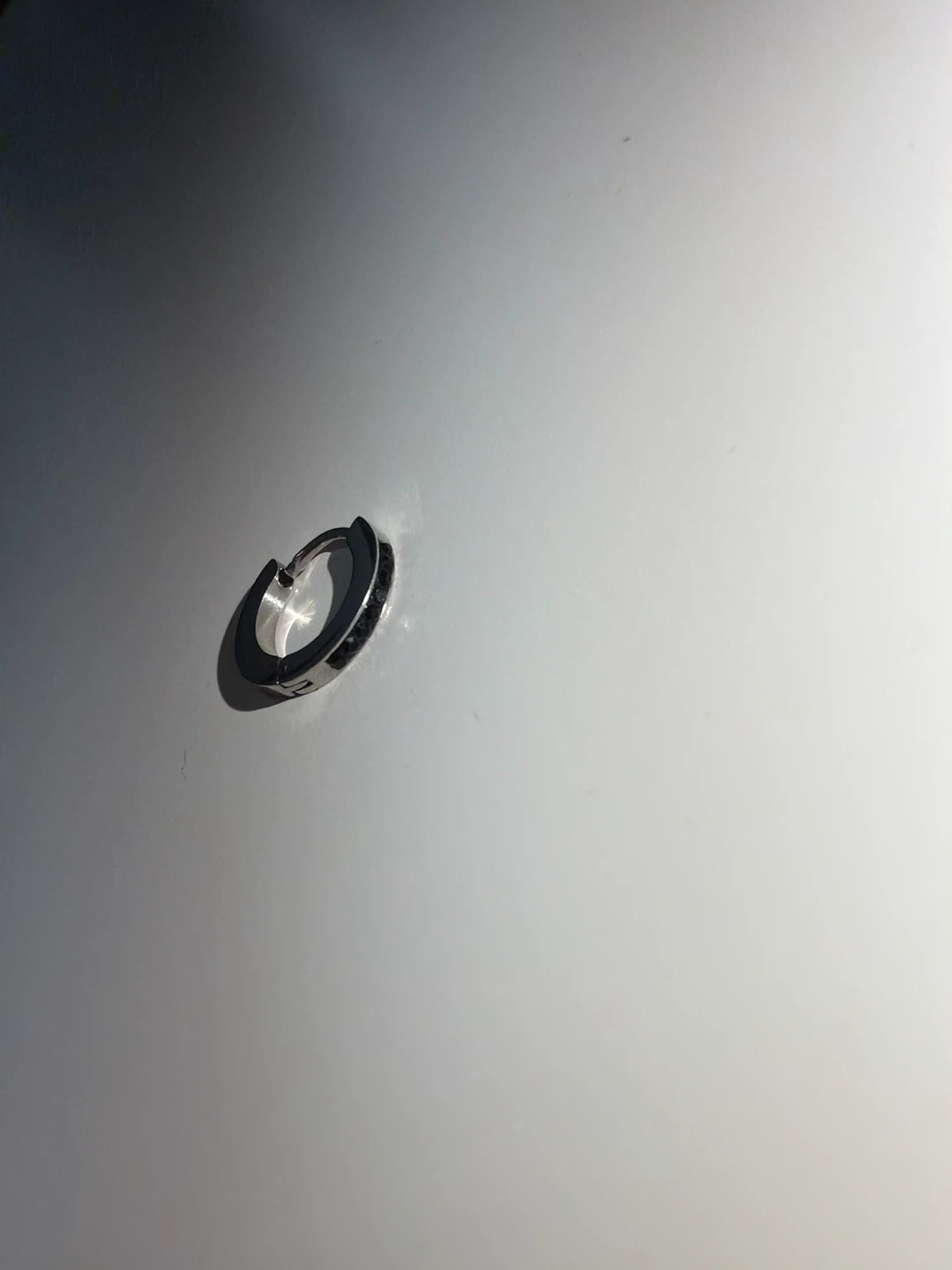 Silver Hoop Earring with Black Stones