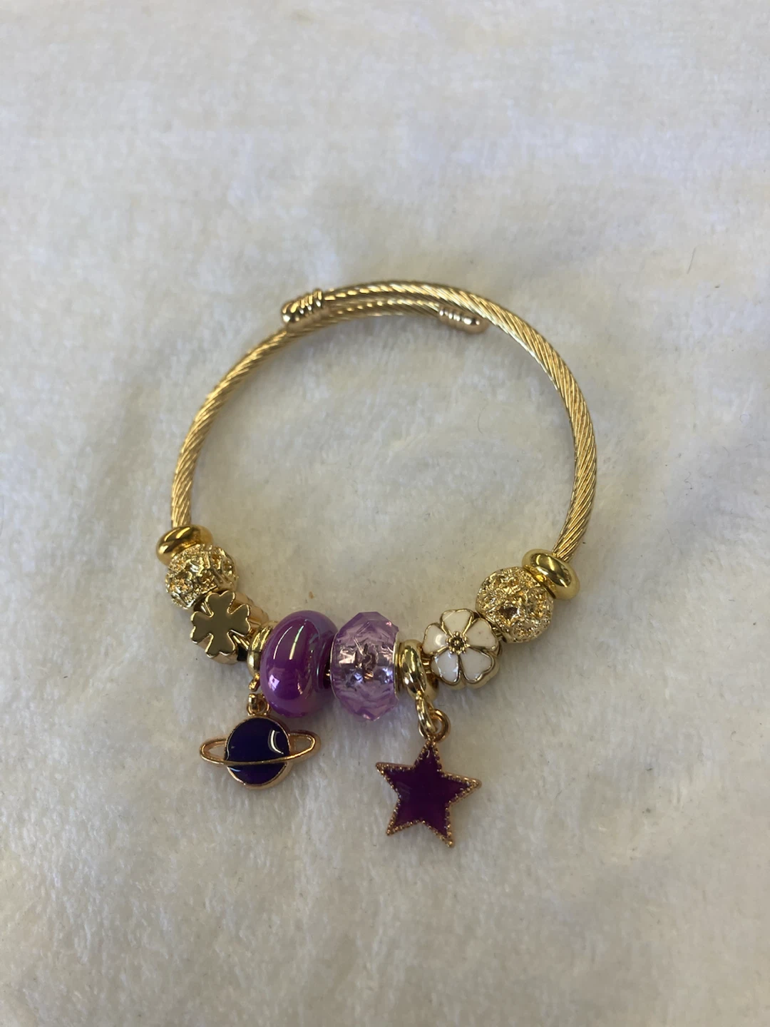Gold Tone Charm Bracelet with Planet and Star Charms