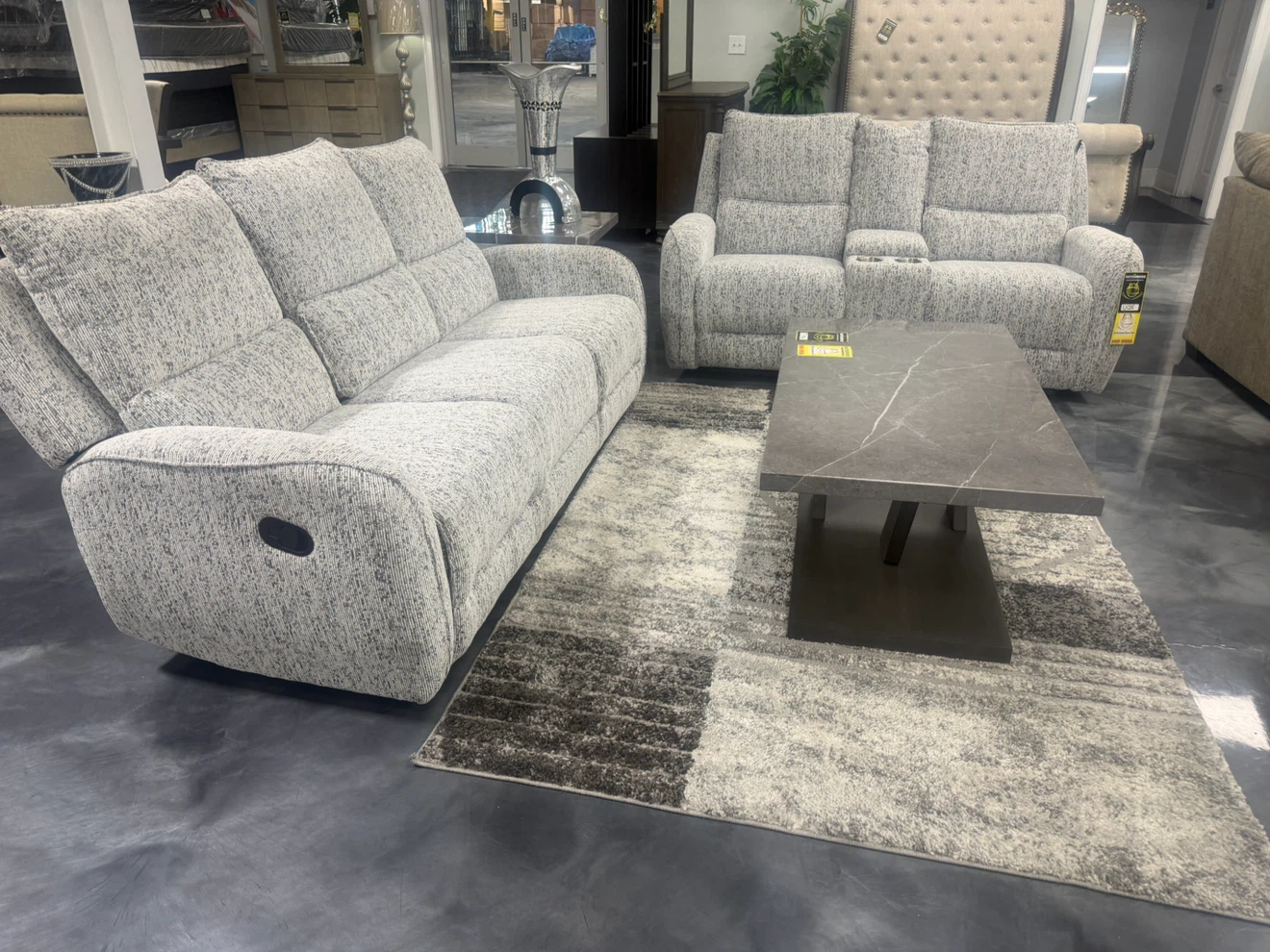 Grey Reclining Sofa and Loveseat Set