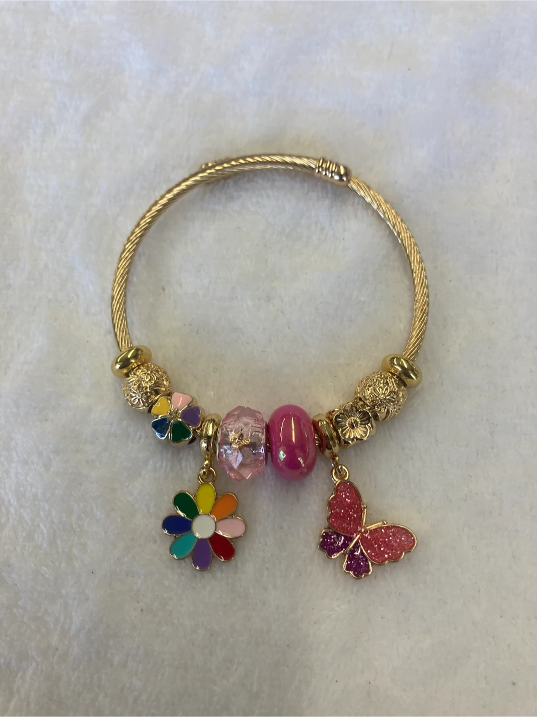 Gold Tone Charm Bracelet with Butterfly and Flower - photo 2