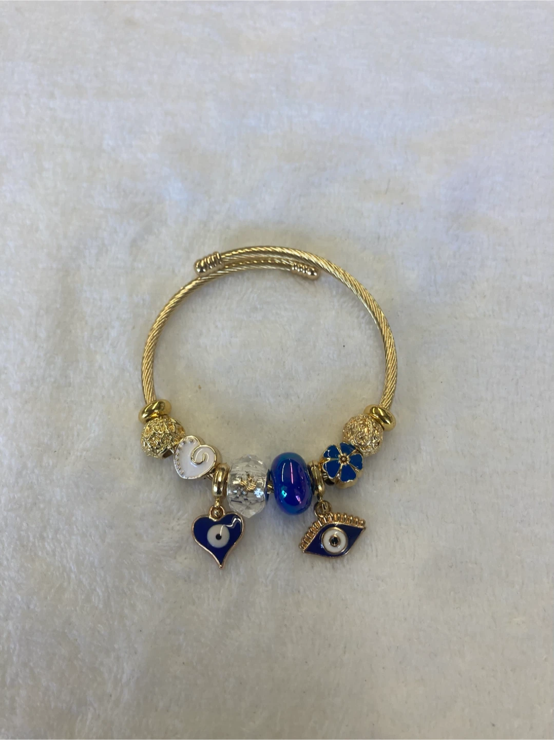 Gold Charm Bracelet with Evil Eye and Heart Charms - photo 2