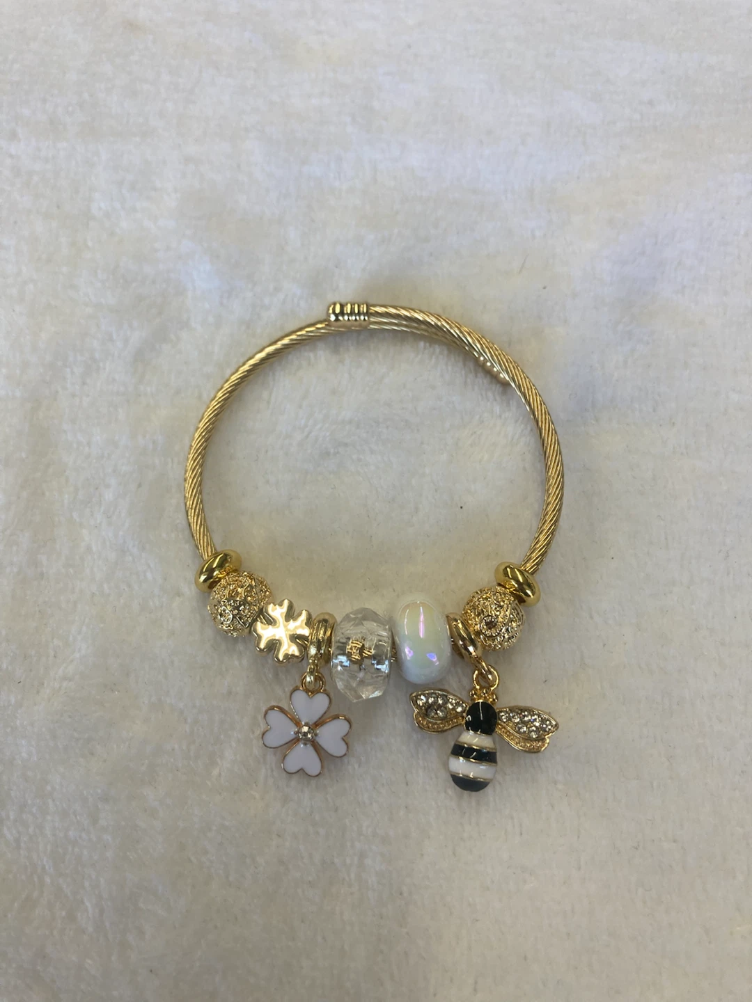 Gold Tone Charm Bracelet with Bee and Flower - photo 2