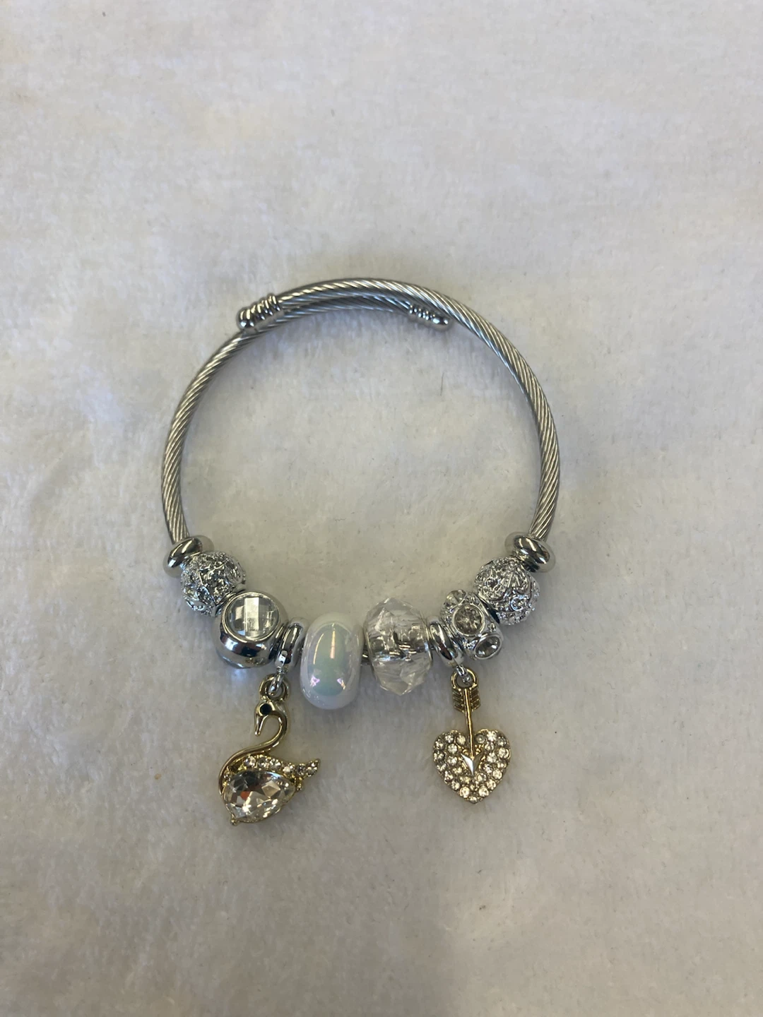 Charm Bangle Bracelet with Swan and Heart Charms - photo 2