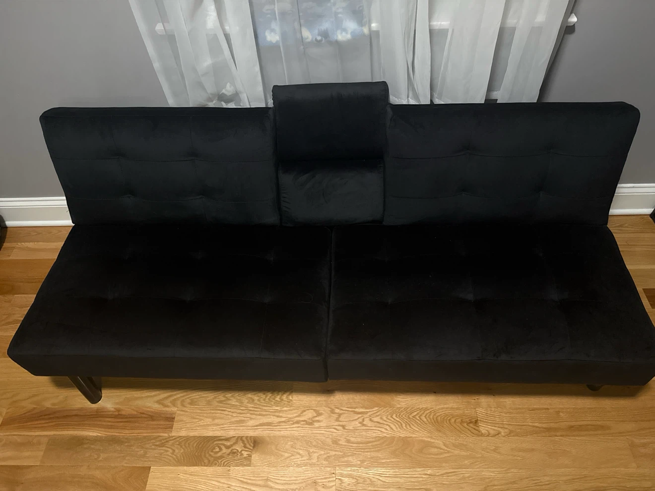 Black Futon Sofa with Cup Holders