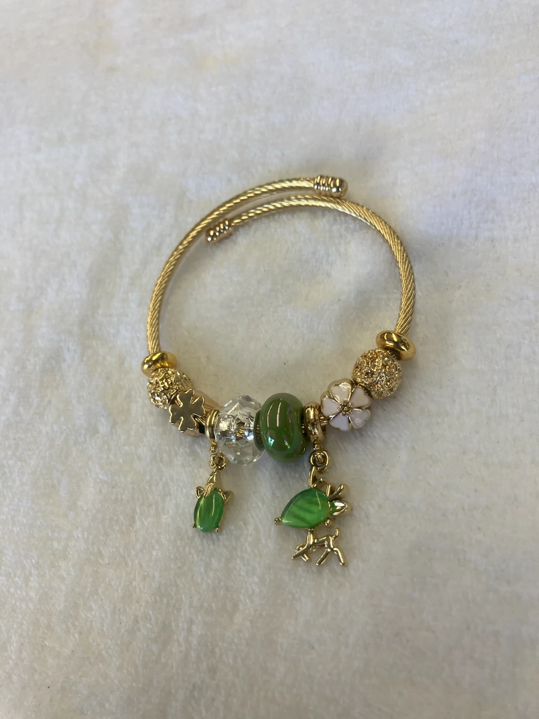 Gold Charm Bracelet with Green Charms