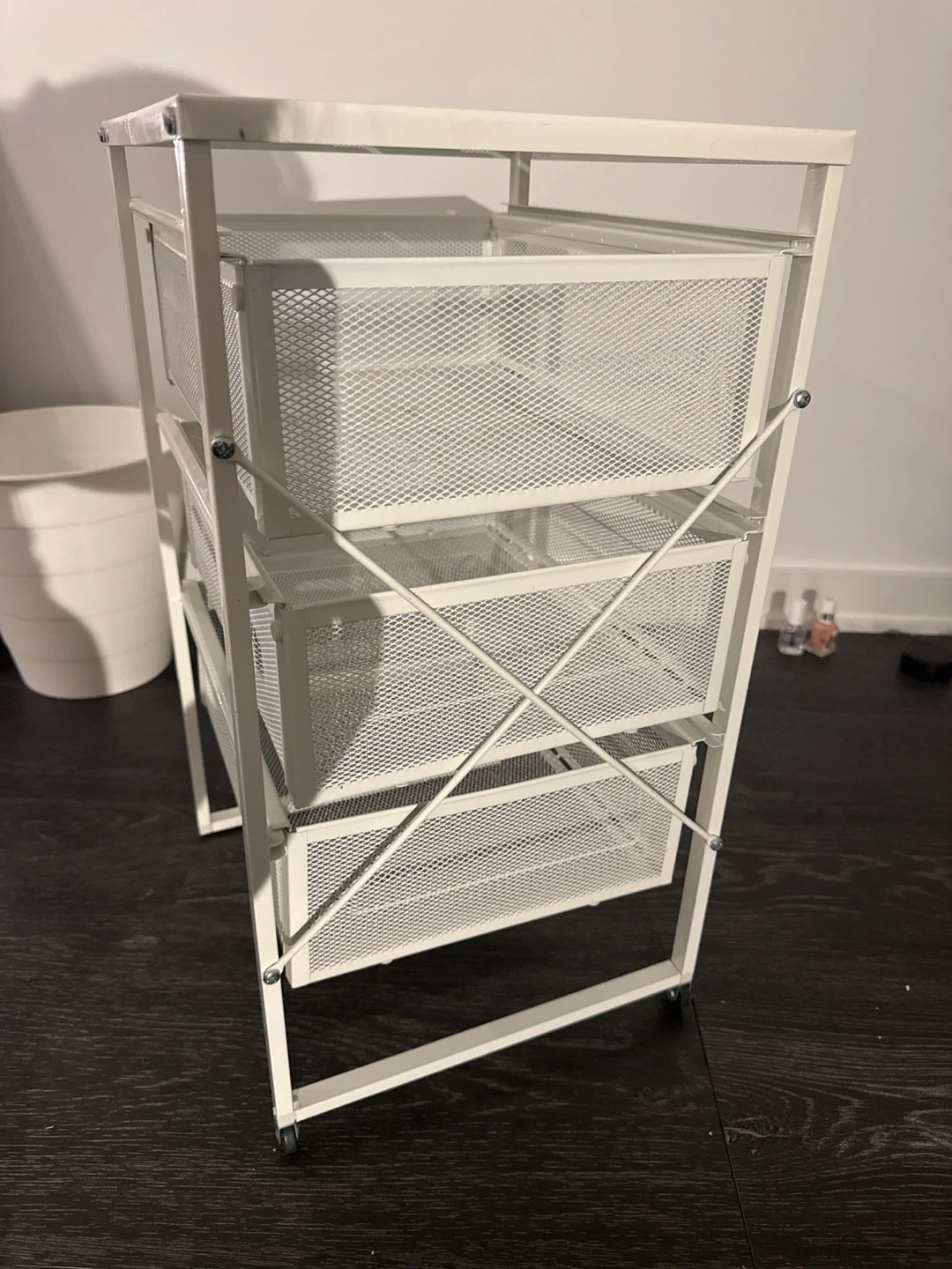 White 3-Drawer Mesh Rolling Cart - photo 3