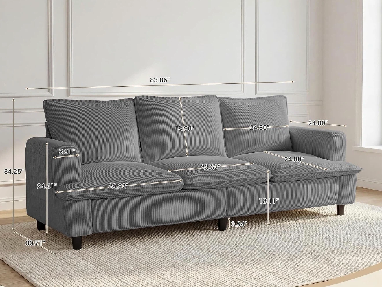 Cream Corduroy Sofa - photo 4