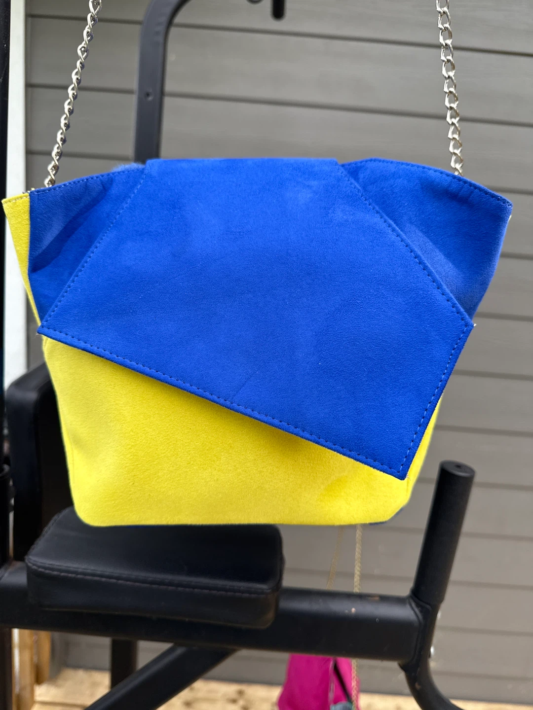 Blue and Yellow Suede Handbag - photo 2