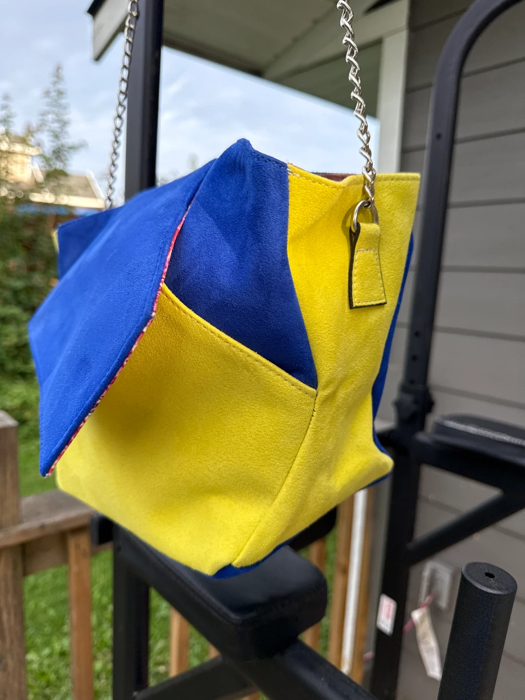 Blue and Yellow Suede Handbag - photo 3