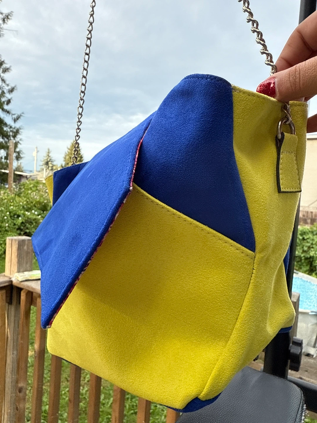Blue and Yellow Suede Handbag - photo 5