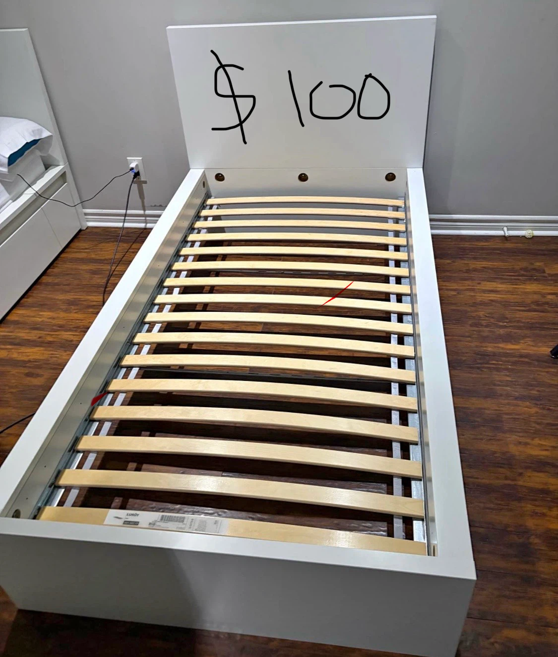 White Twin Bed Frame with Slats