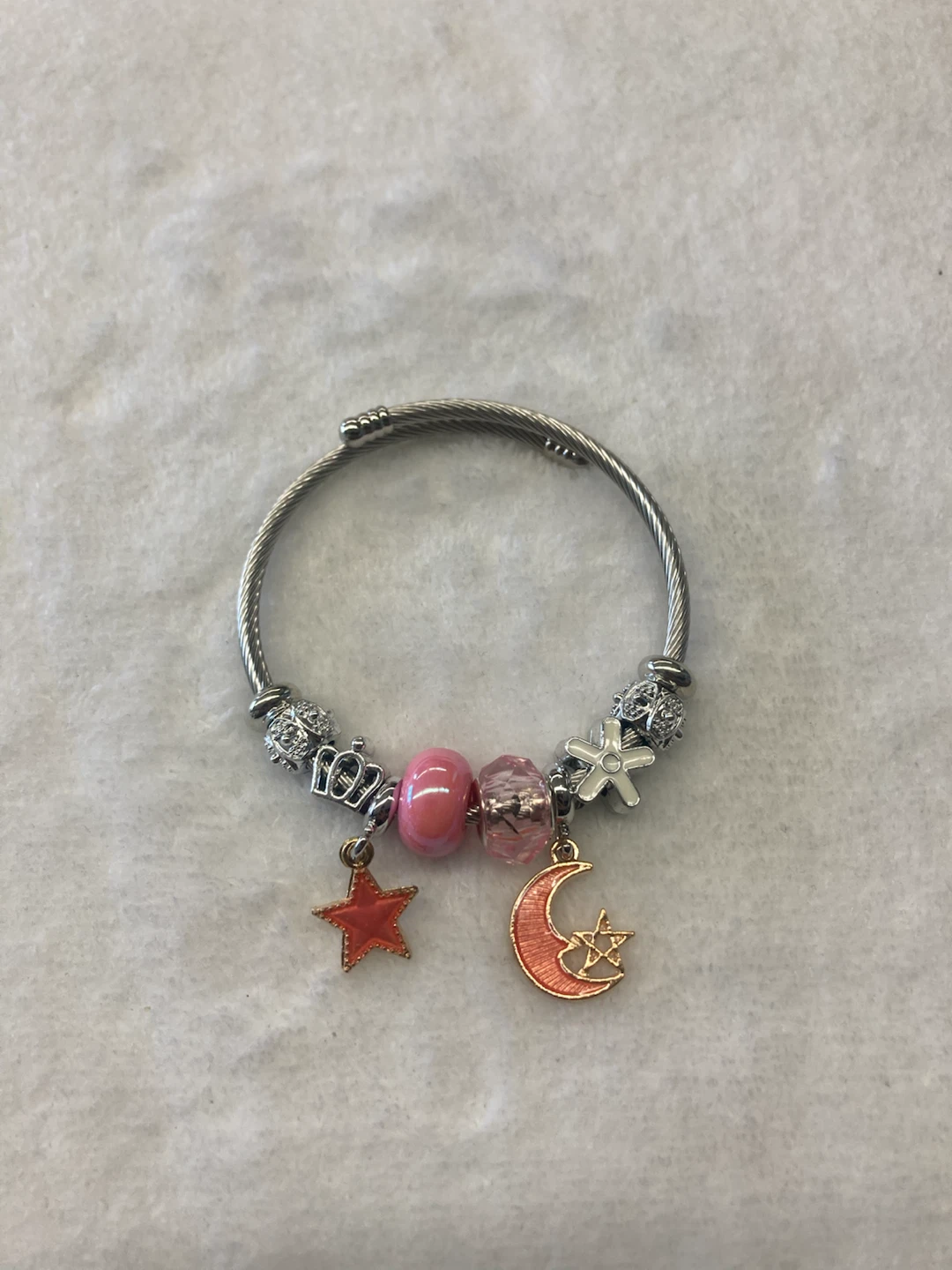 Charm Bracelet with Moon, Star, and Crown Charms
