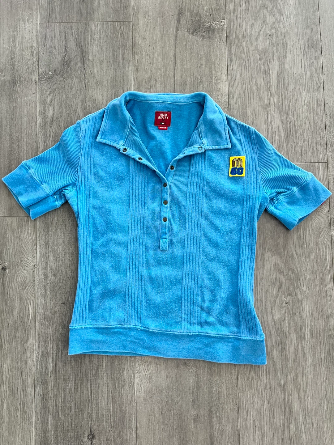 Miss Sixty Blue Ribbed Polo Shirt - Small/ Medium