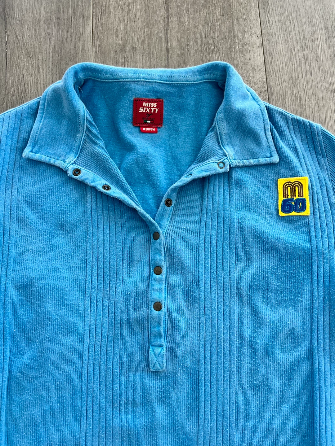 Miss Sixty Blue Ribbed Polo Shirt - Small/ Medium - photo 2