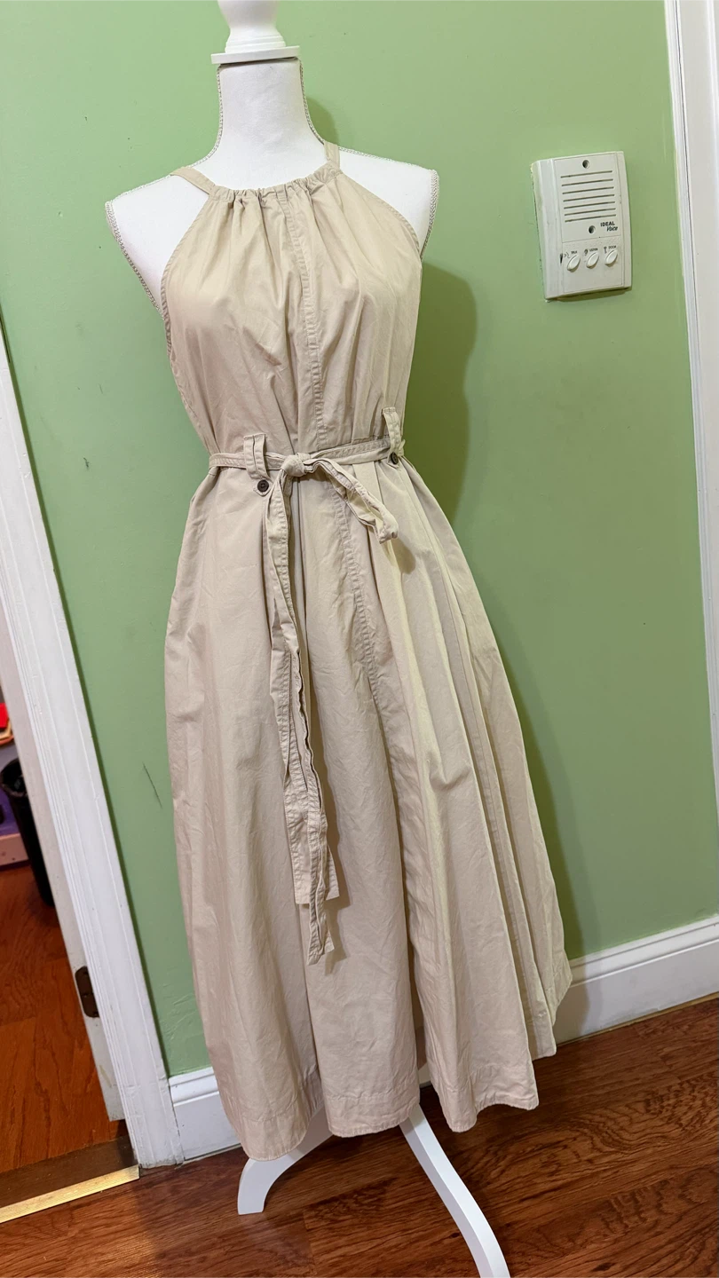 Beige Halter Neck Midi Dress with Belt