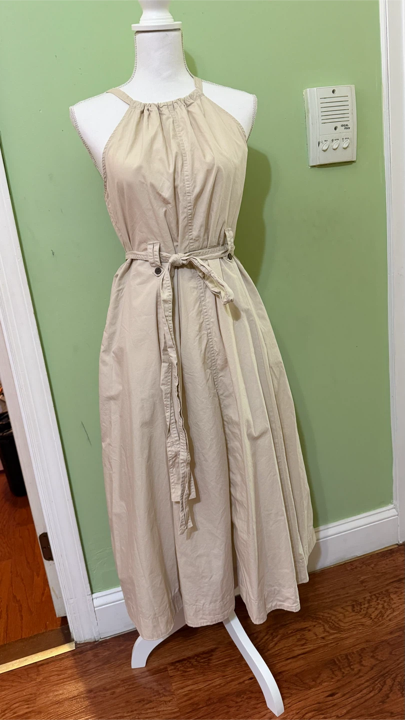 Beige Halter Neck Midi Dress with Belt - photo 3