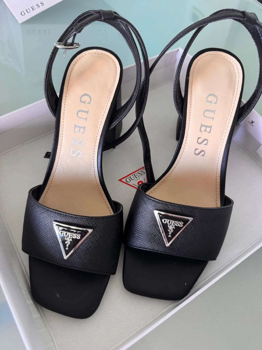 Guess Black Block Heel Sandals