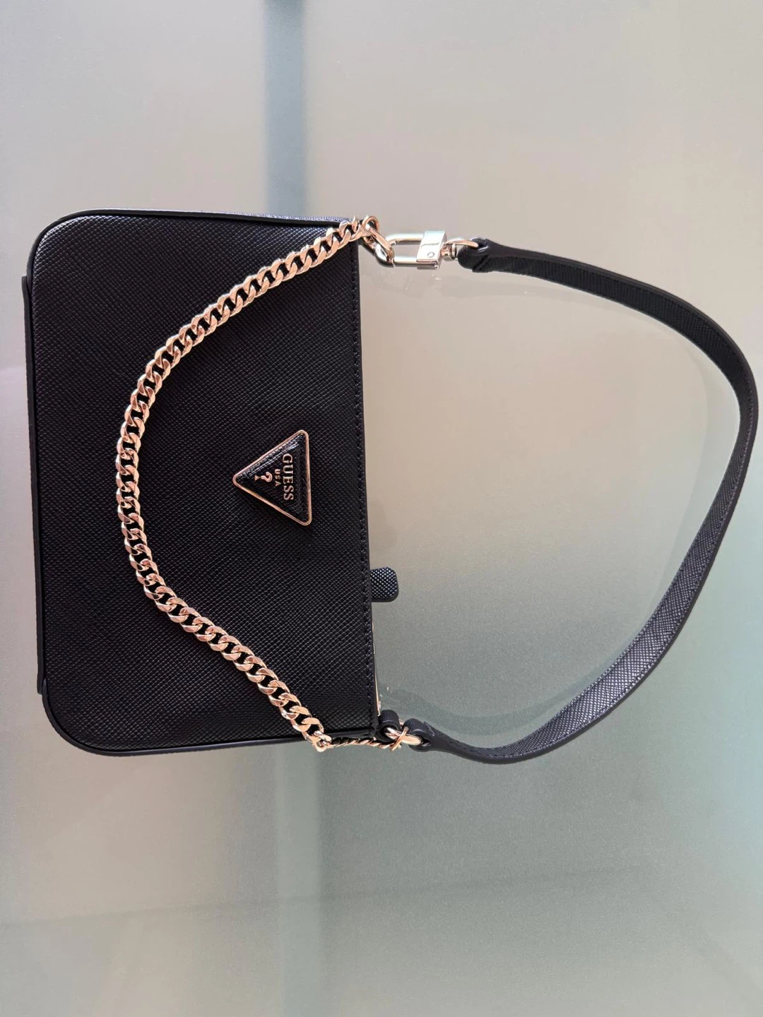 Guess Black Shoulder Bag with Rose Gold Chain