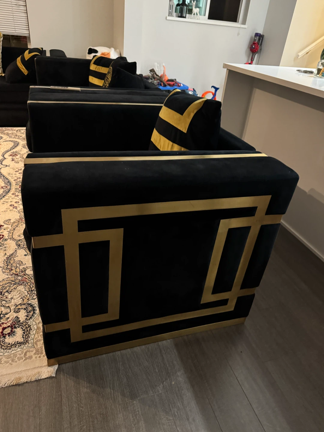 Black Velvet Sofa with Gold Accents - photo 2