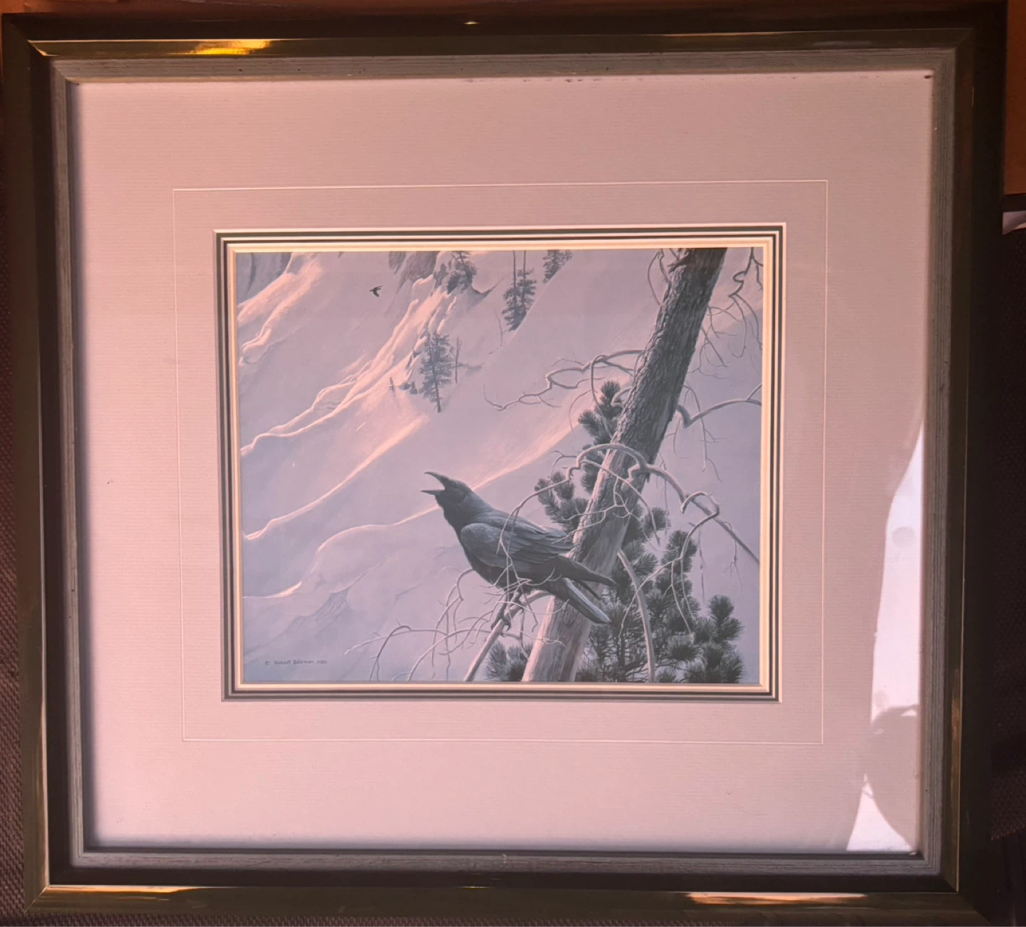 Framed Robert Bateman Art Print of a Raven in a Snowy Landscape