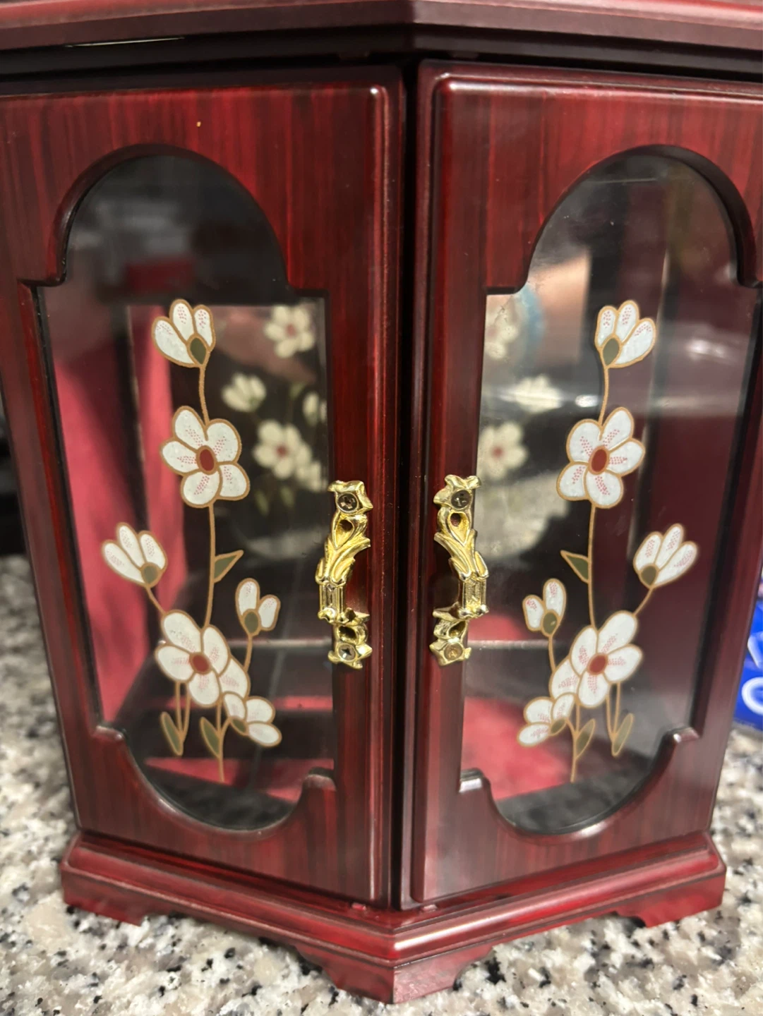 Faux Wooden Jewelry Box with Mirrored Lid