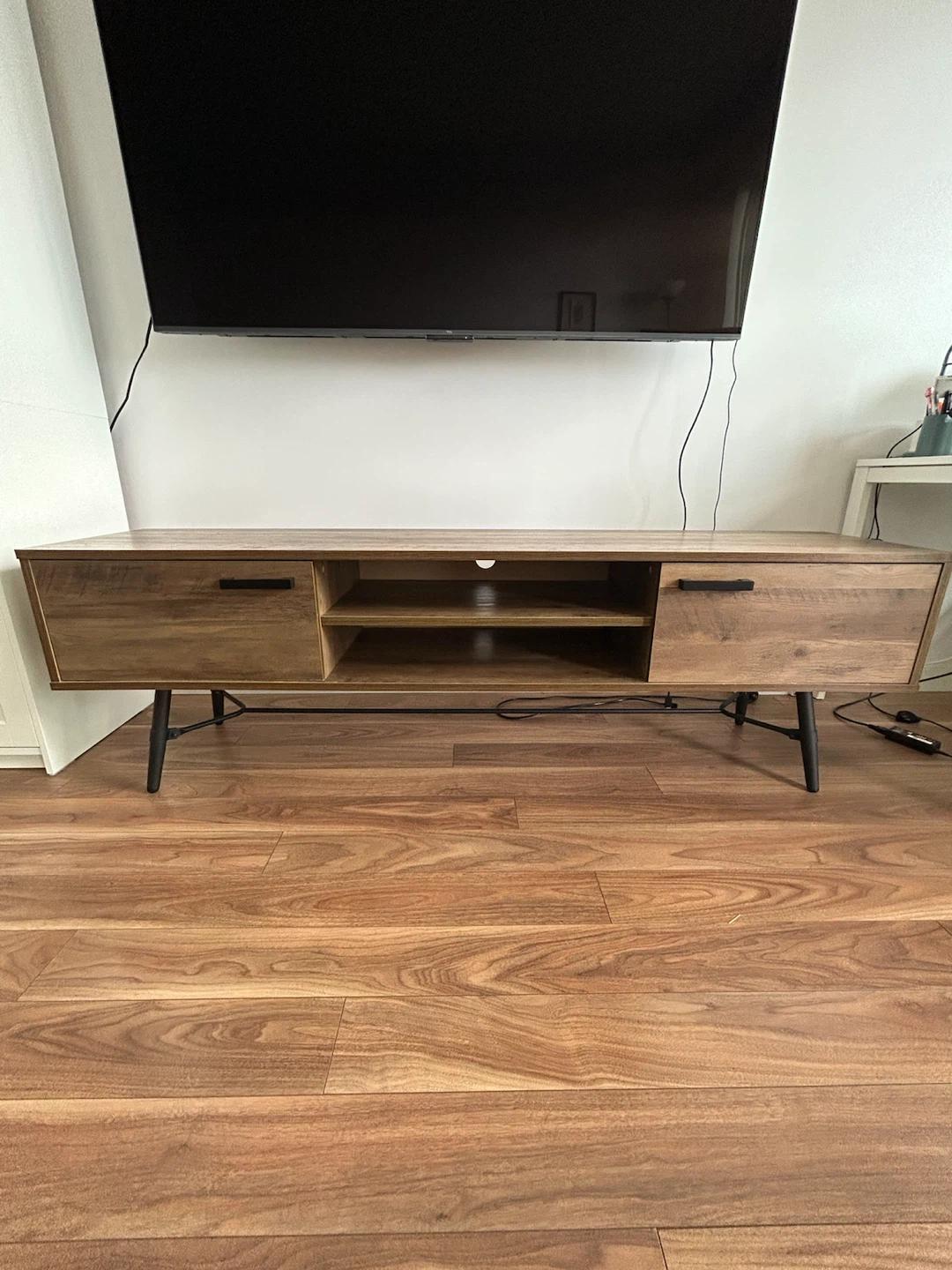 Wooden Media Console with Black Legs