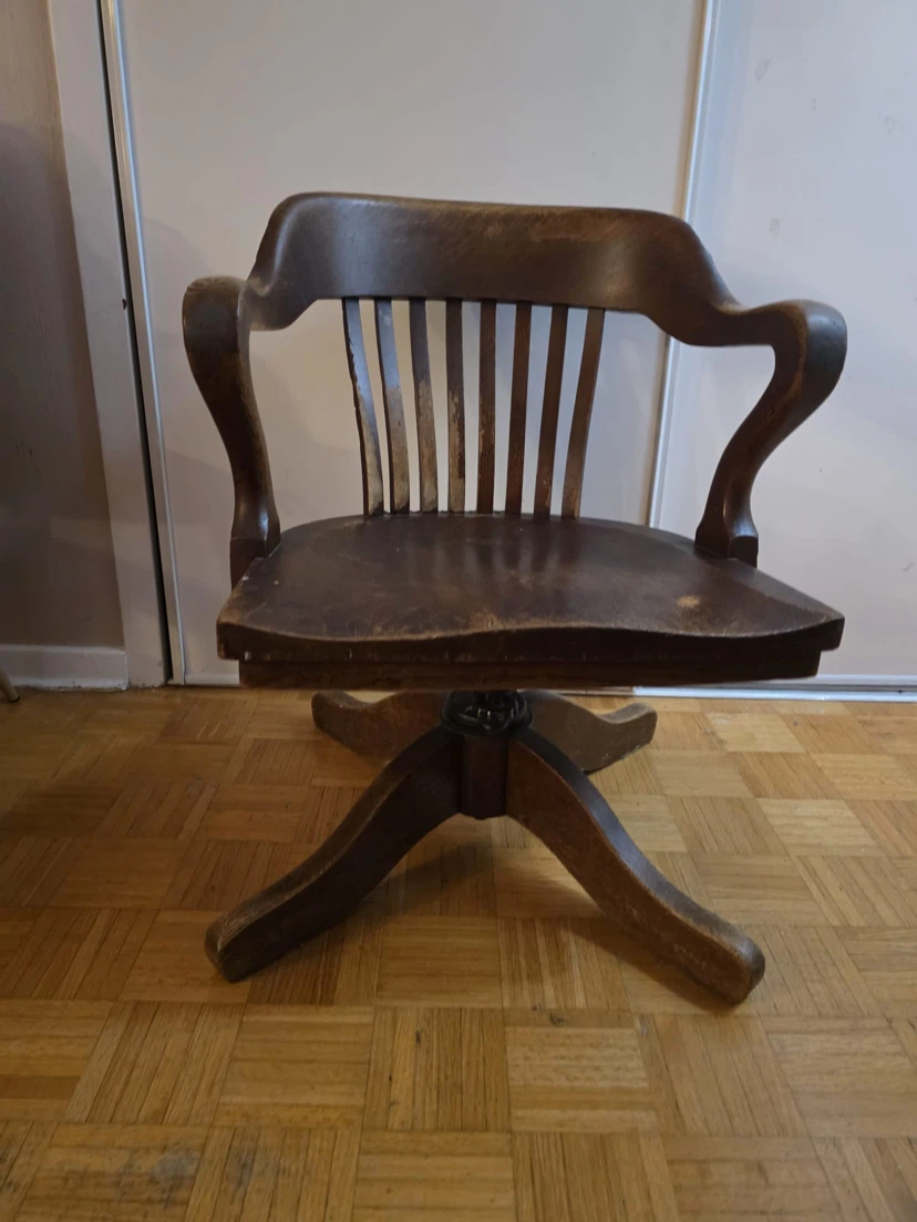 Vintage Wooden Swivel Office Chair