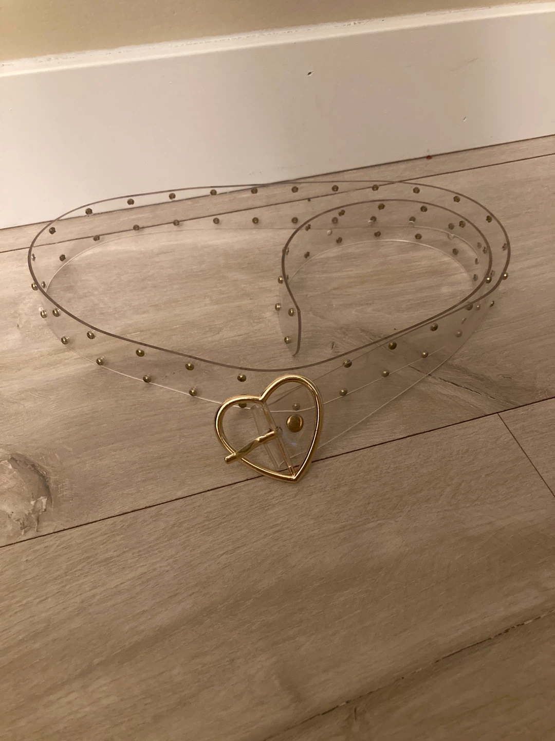 Y2K Inspired Clear Studded Gold Heart Belt