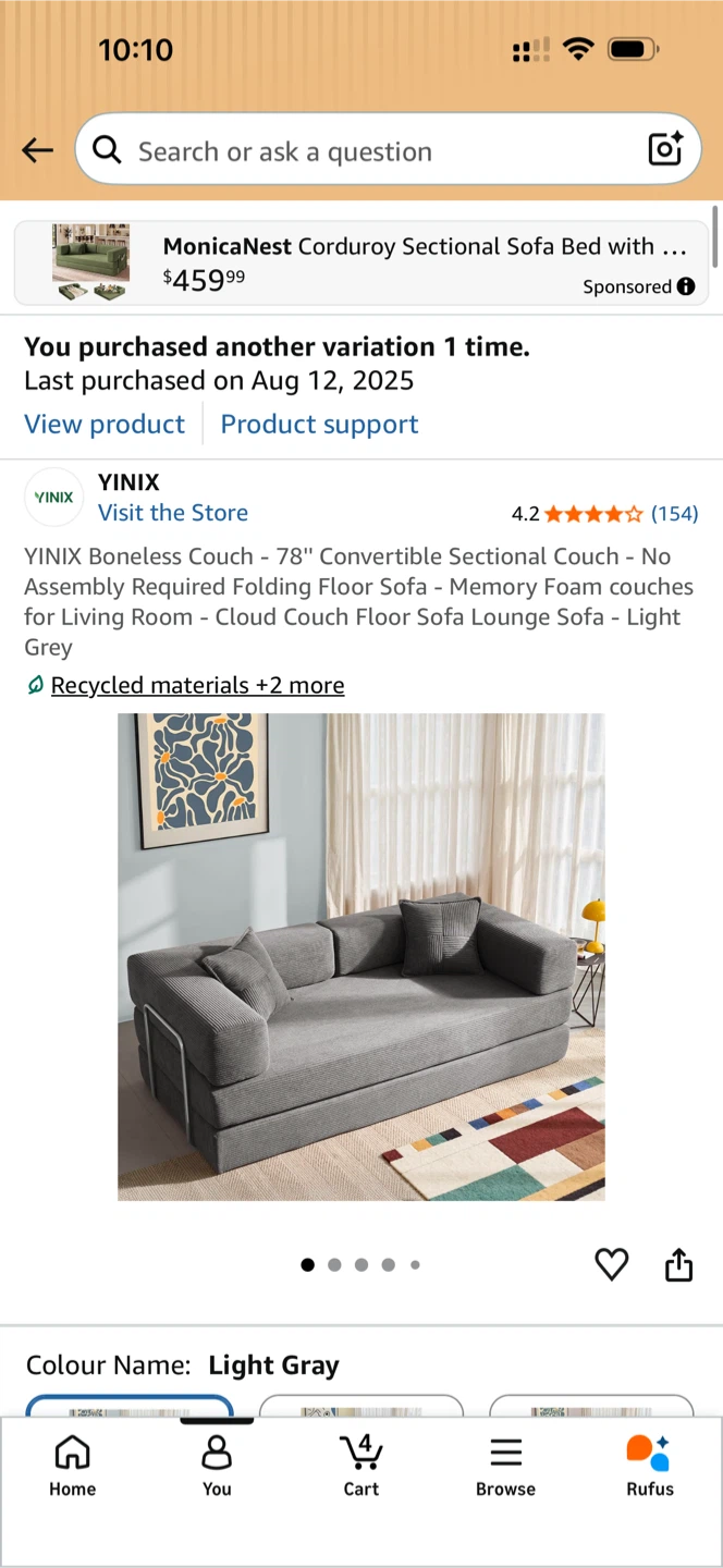YINIX Boneless Couch - 78" Convertible Sectional Couch - photo 3