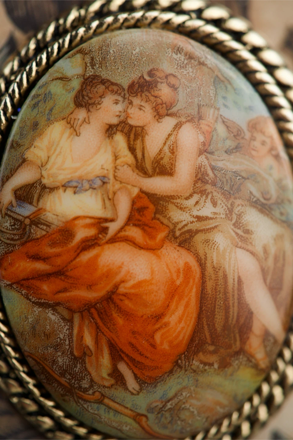 Vintage Oval Pendant with Classical Scene