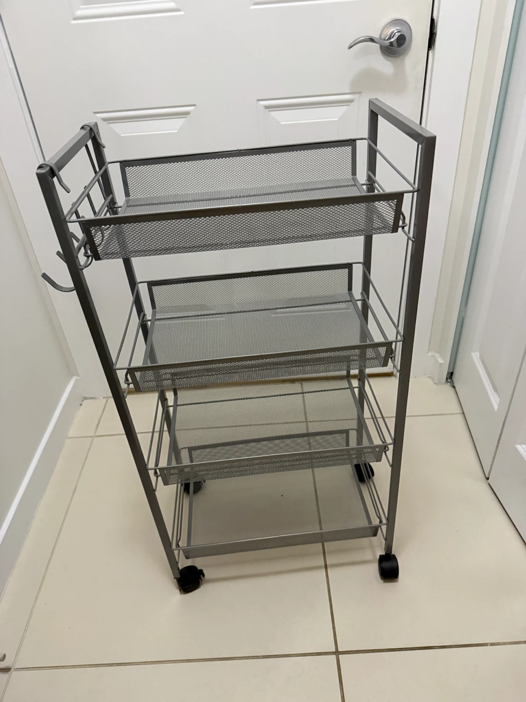 Grey 4-Tier Mesh Rolling Cart