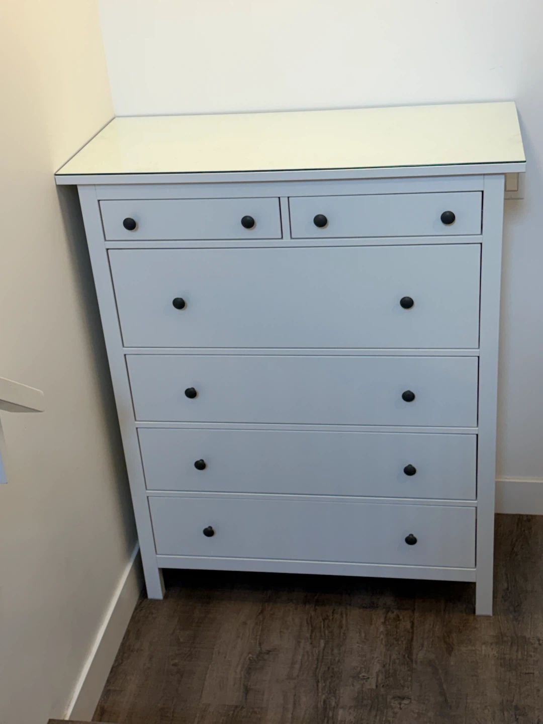 IKEA HEMNES Tall white dresser with glass top