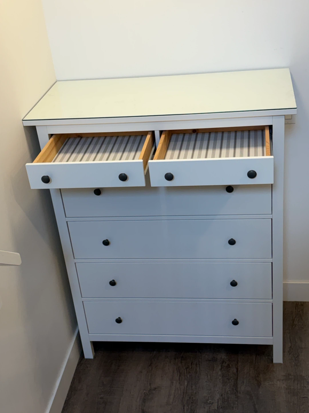 IKEA HEMNES Tall white dresser with glass top - photo 2